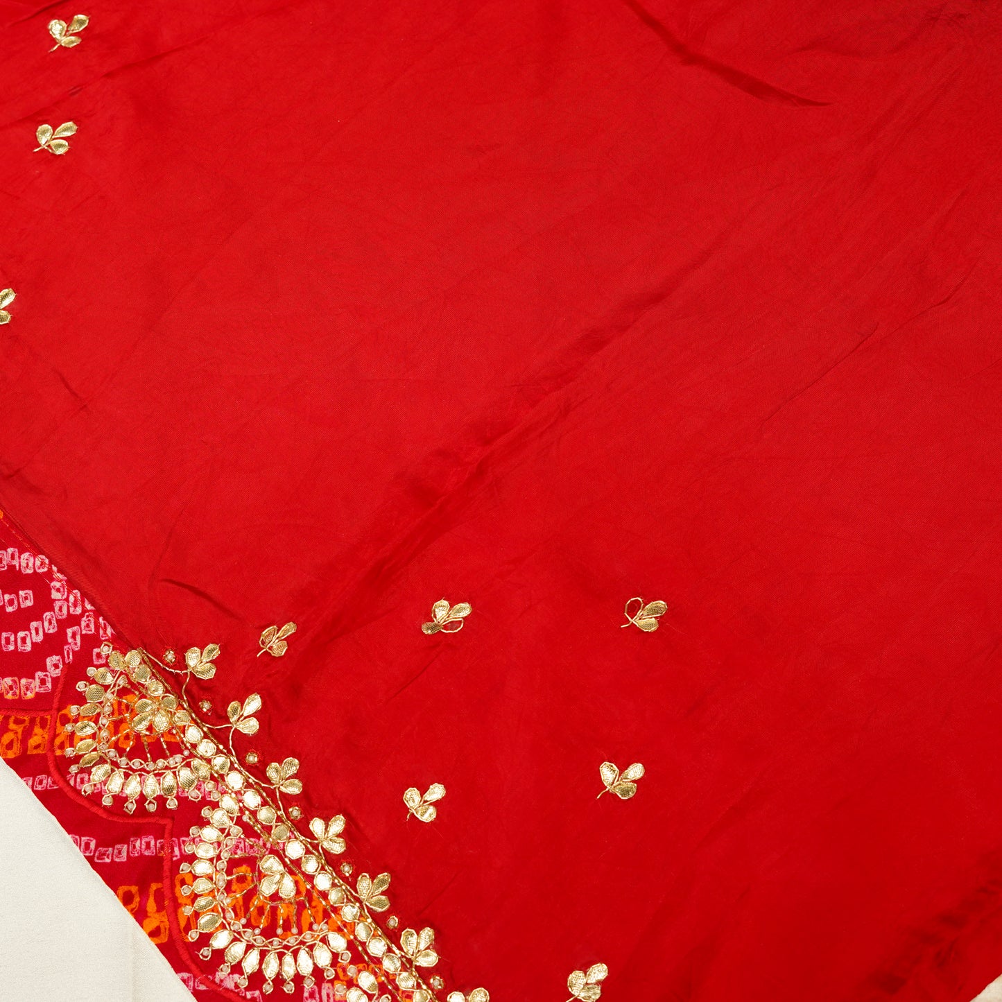 Ivory Red Bandhej Saree