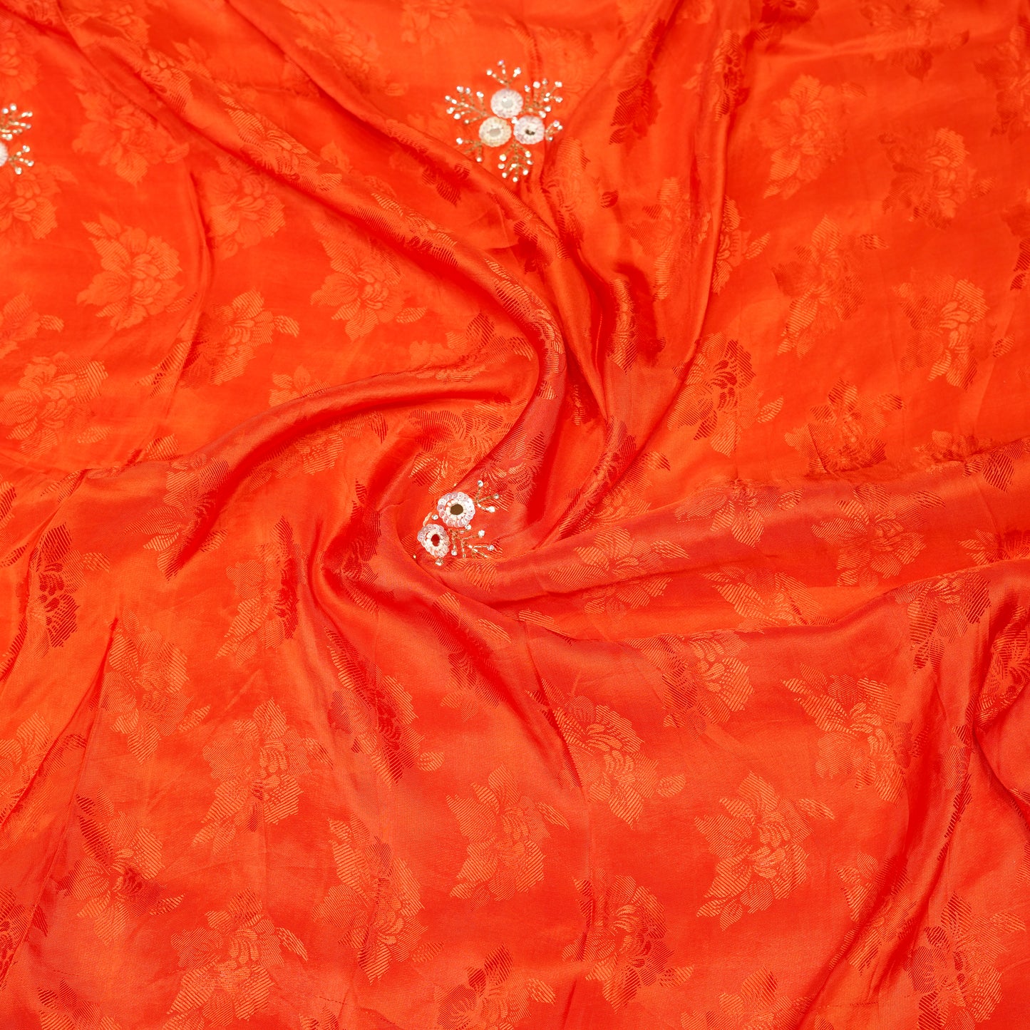 Orange Jacquard Silk Saree