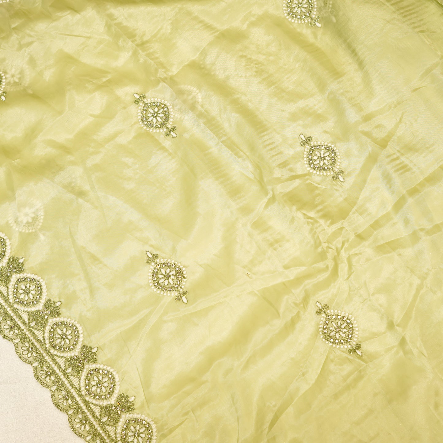 Mint Green Glass Tissue Silk Saree