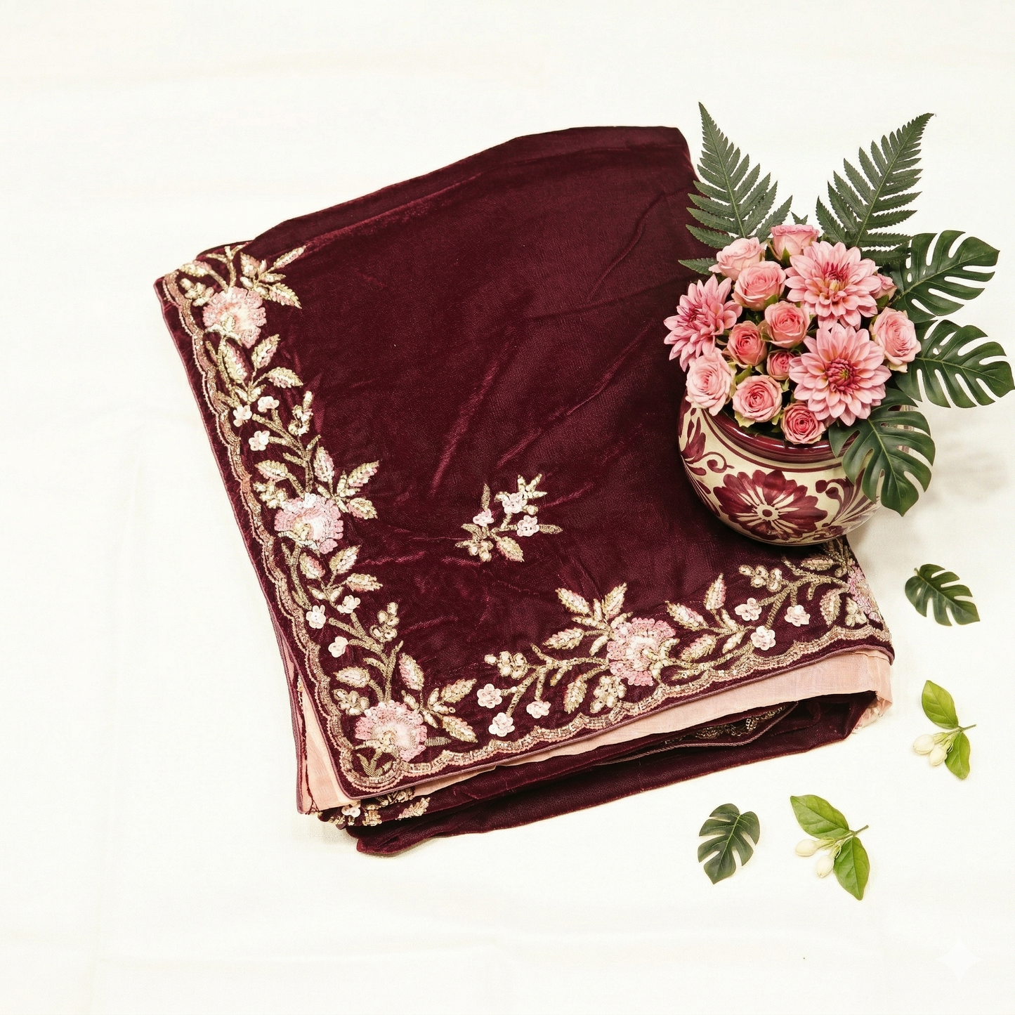 Purple Wine Velvet Saree