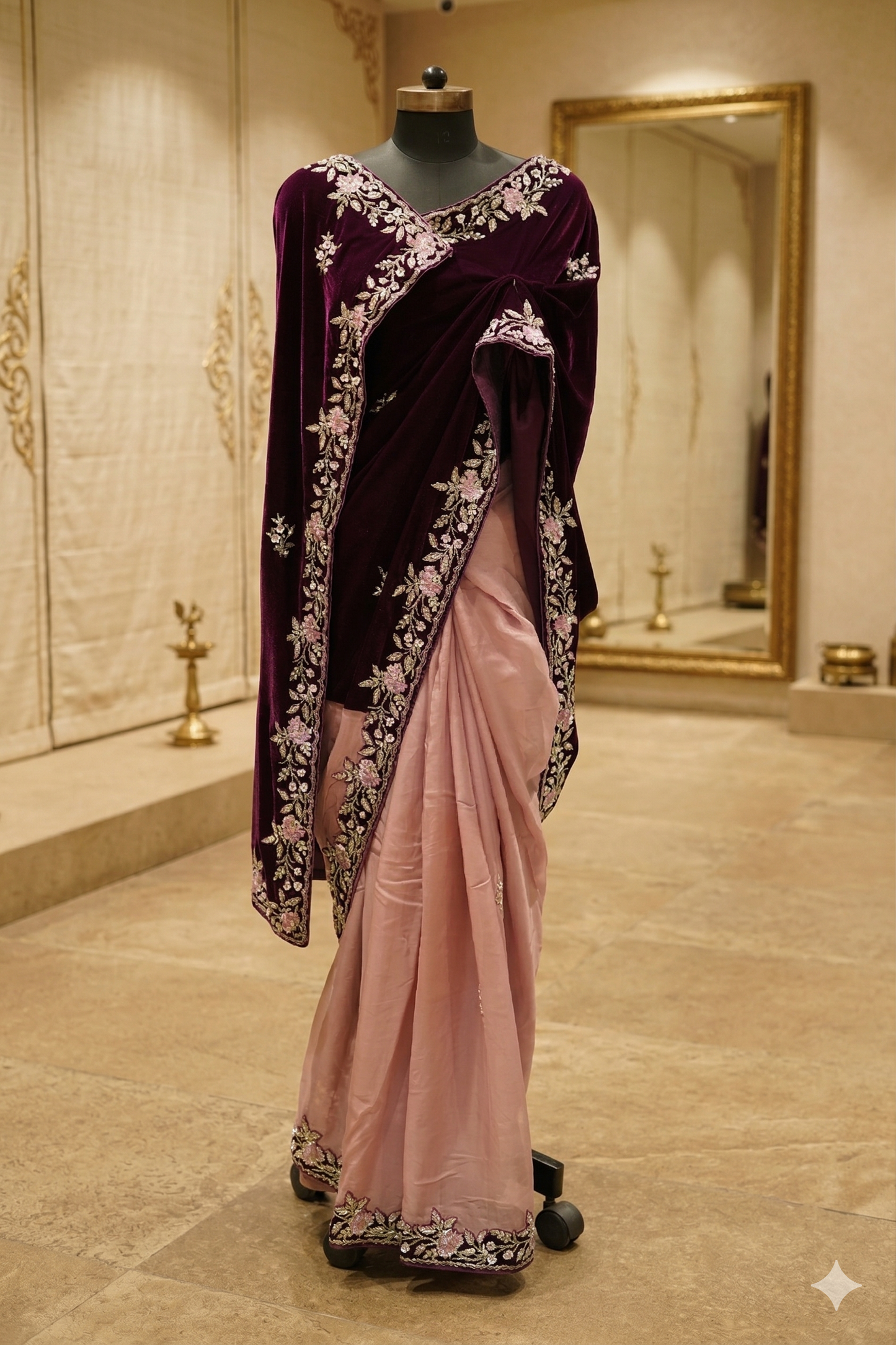 Purple Wine Velvet Saree