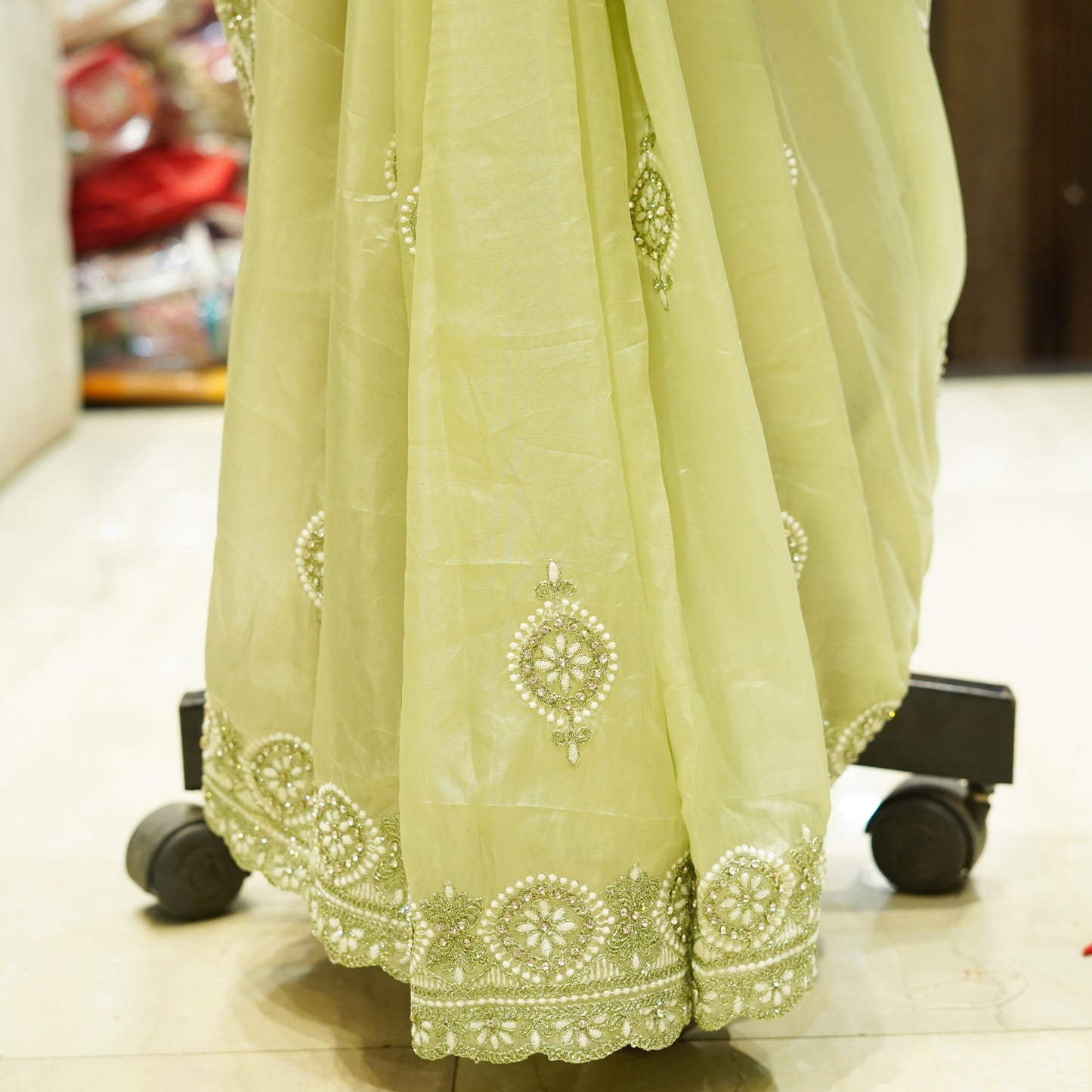 Mint Green Glass Tissue Silk Saree
