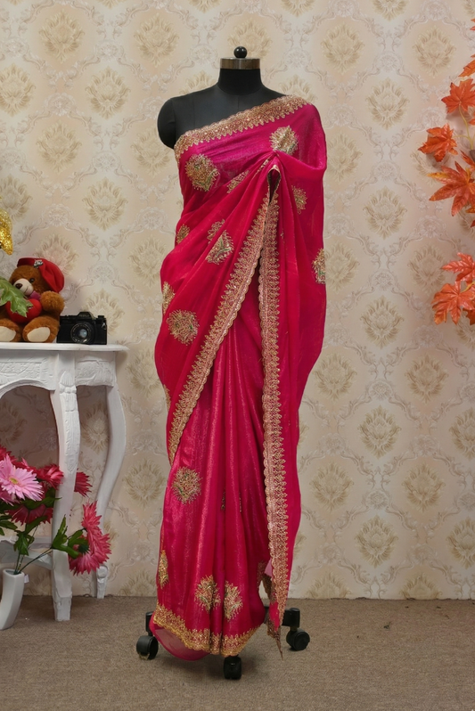 Pink Designer Gold Saree