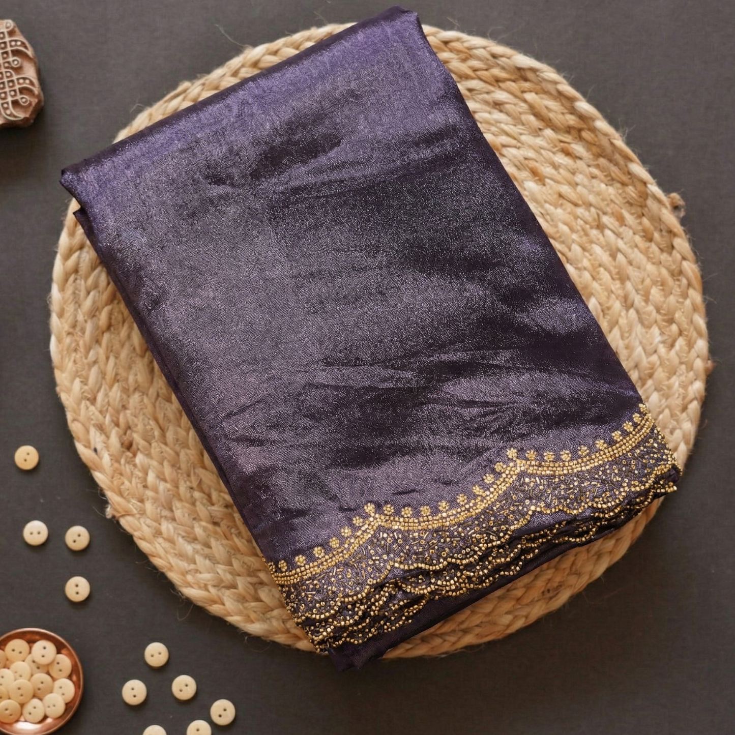 Purple Satin Crepe Saree