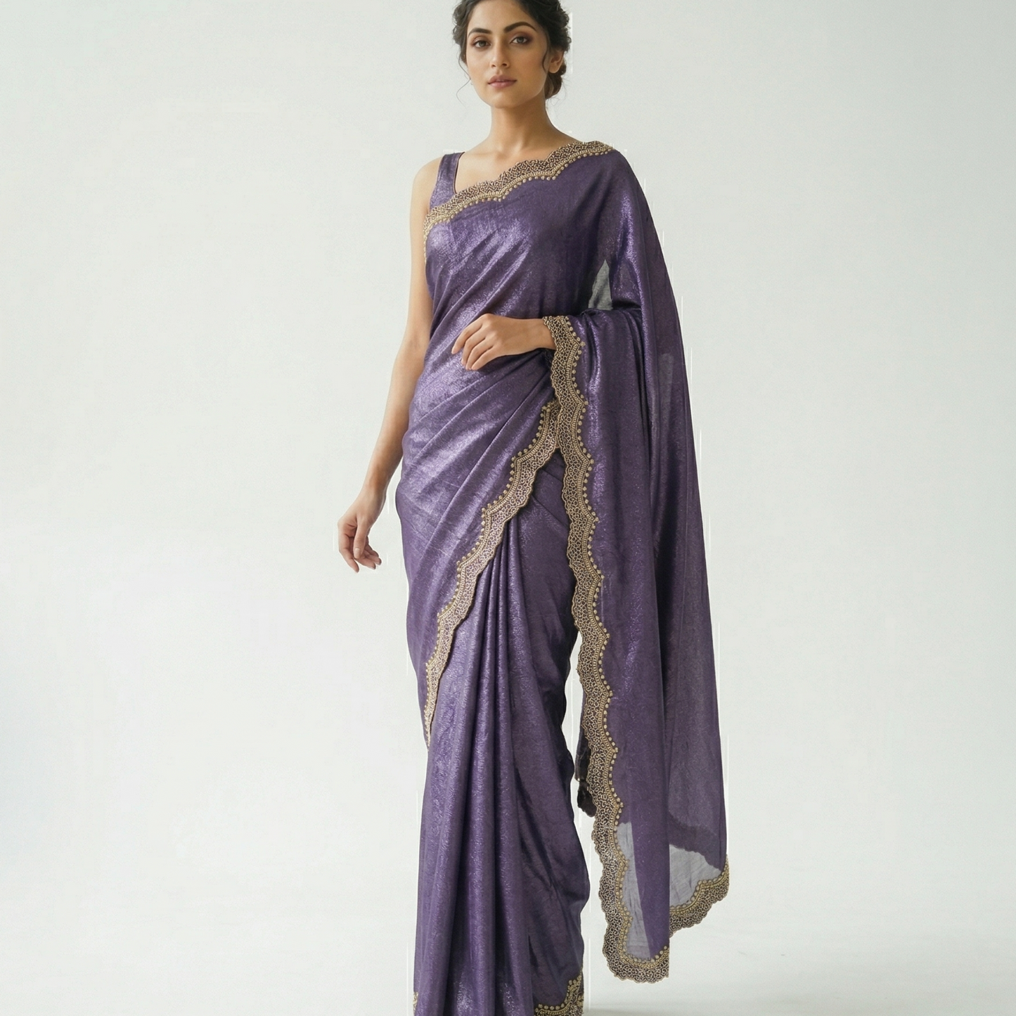 Purple Satin Crepe Saree