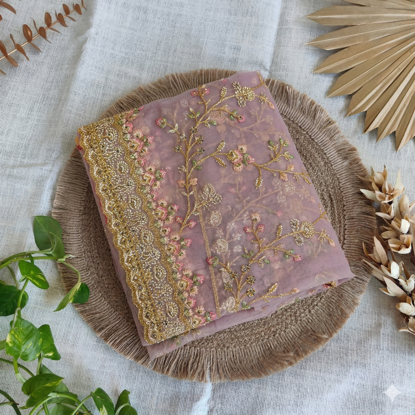 Lilac Multicolour Net Saree