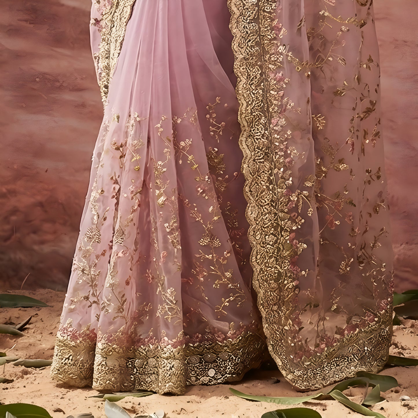 Lilac Multicolour Net Saree