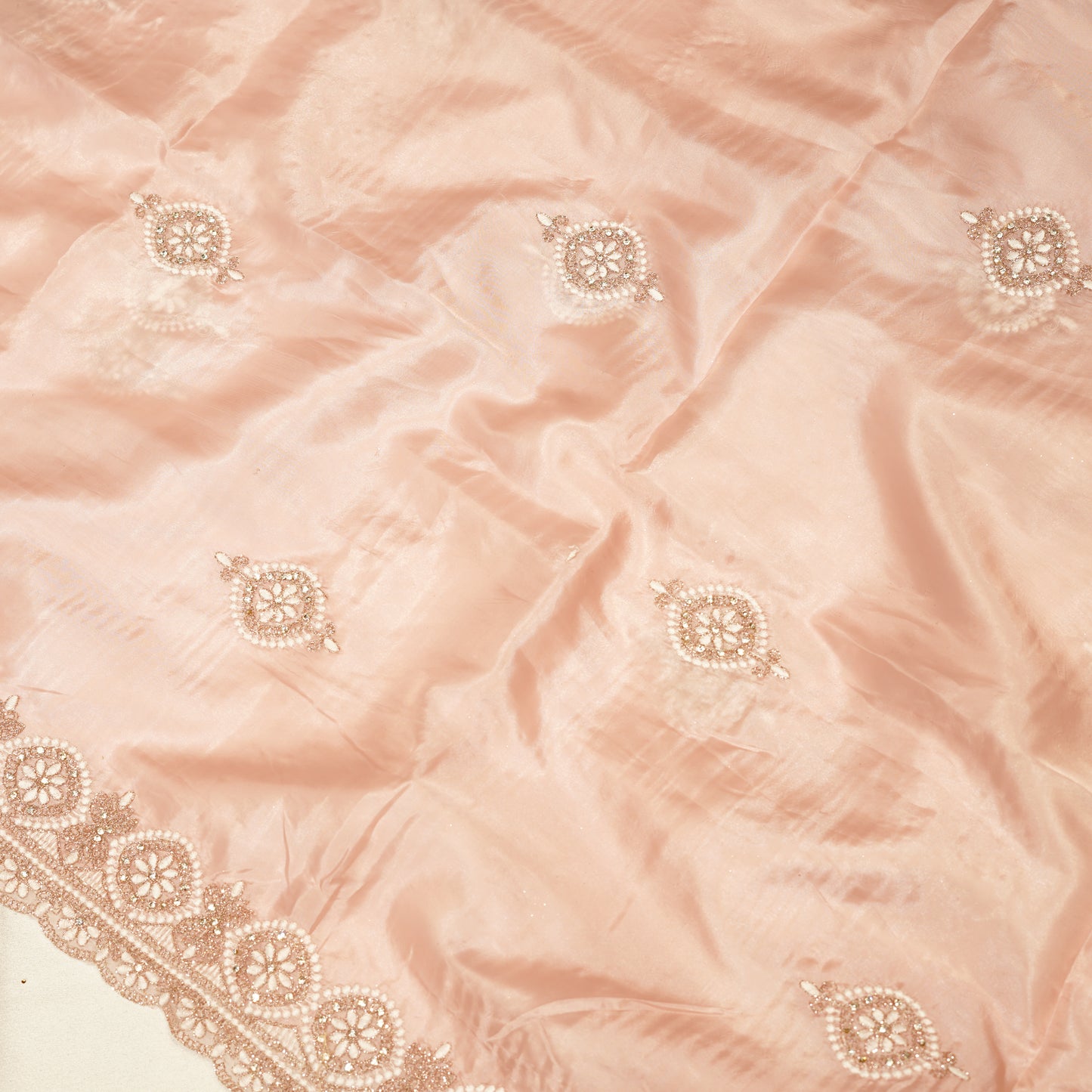 Peach Pink Glass Tissue Silk Saree