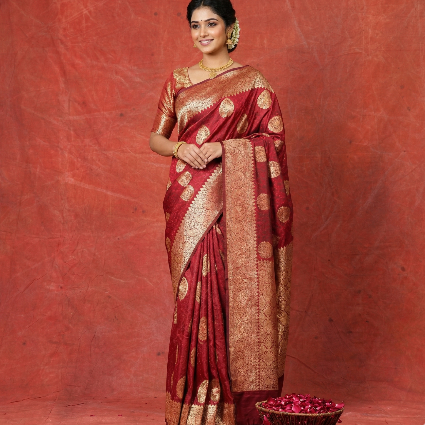 Maroon Semi Katan Silk Saree