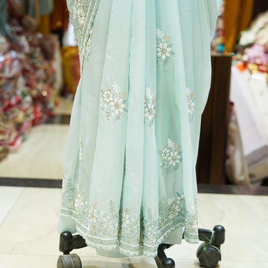 Mint Blue Glass Tissue Silk Saree