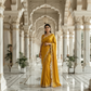 Mustard Yellow Satin Crepe Saree