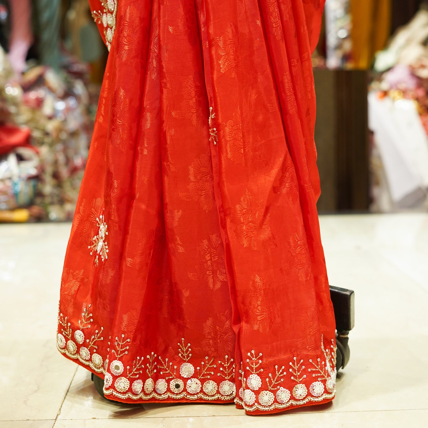 Orange Jacquard Silk Saree