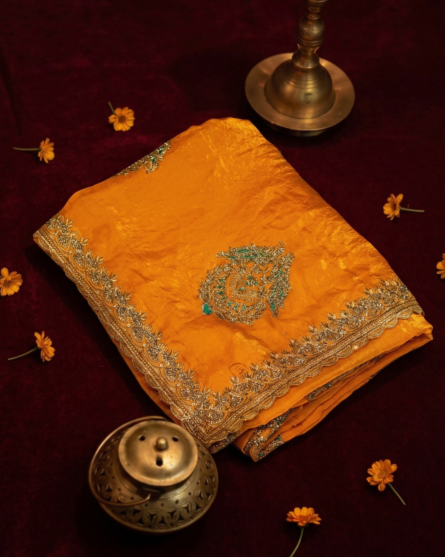 Yellow Designer Floral Saree