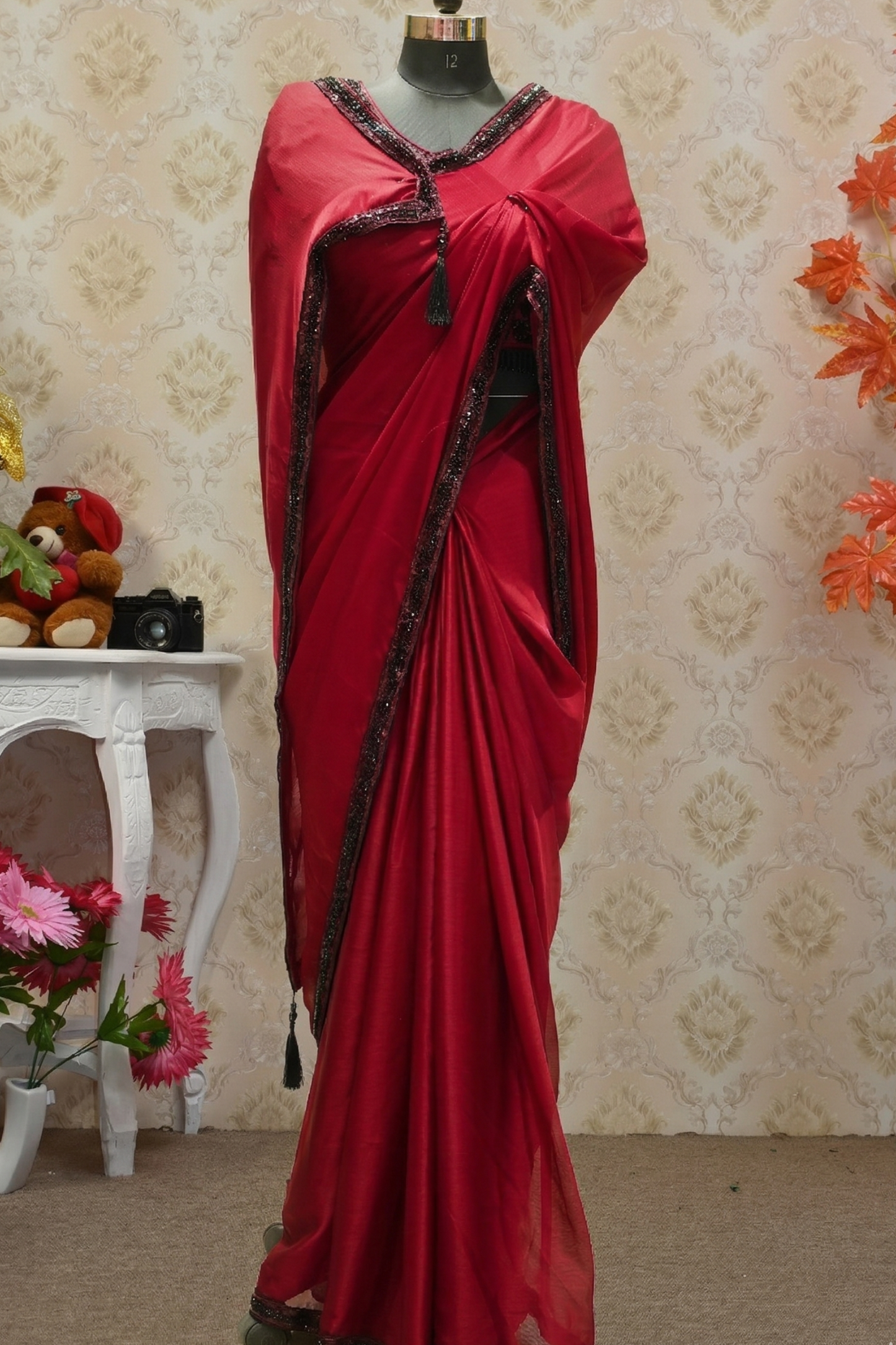 Dark Maroon Sequin Saree