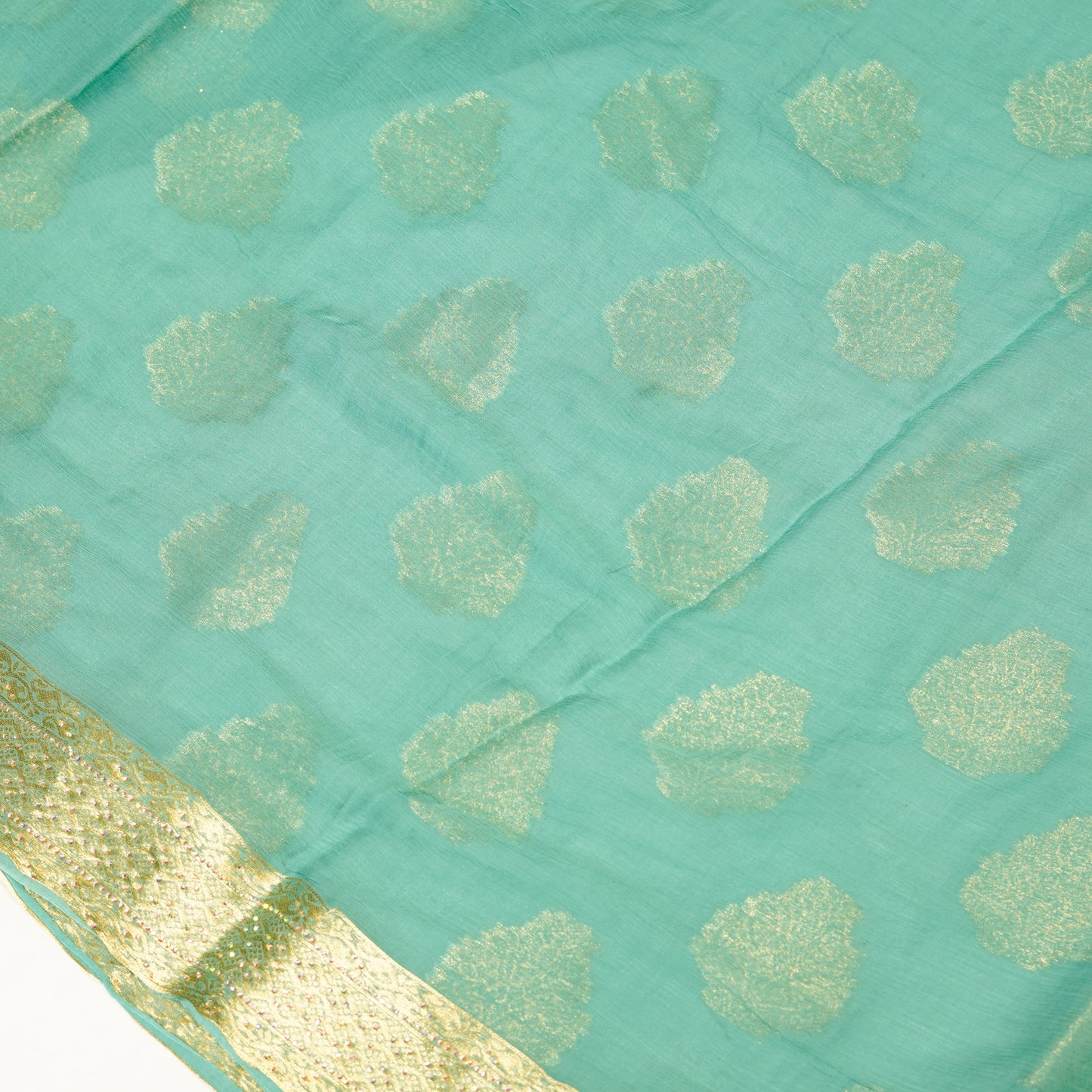 Firozi Chiffon Zari Saree