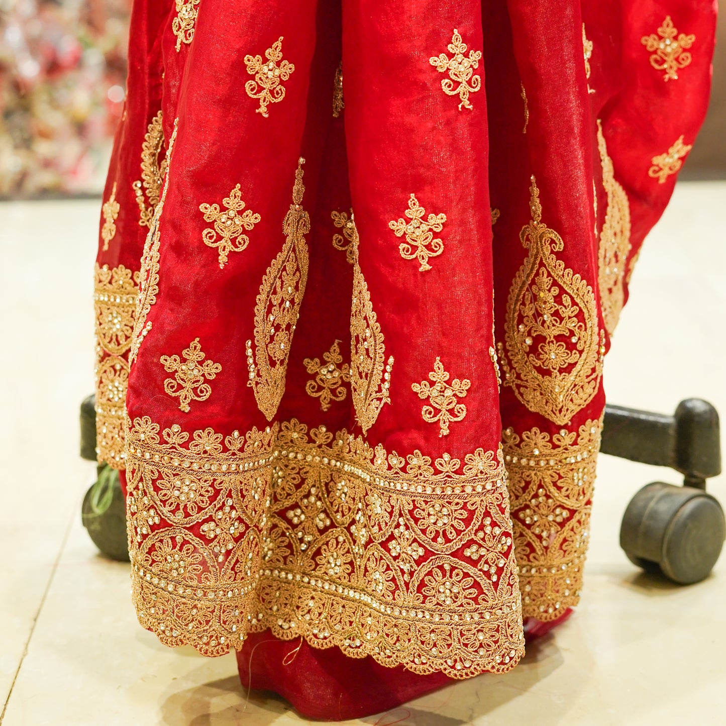 Maroon Red Zari Saree
