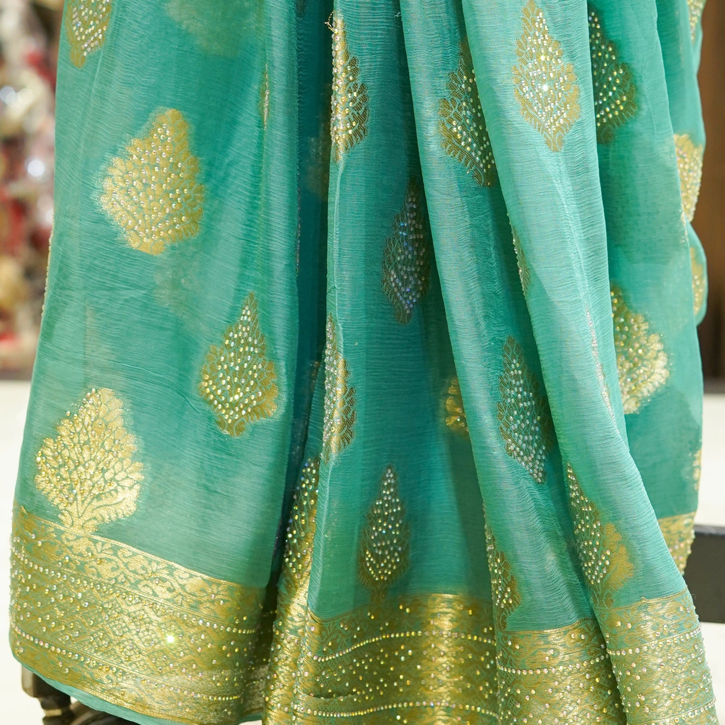 Firozi Chiffon Zari Saree