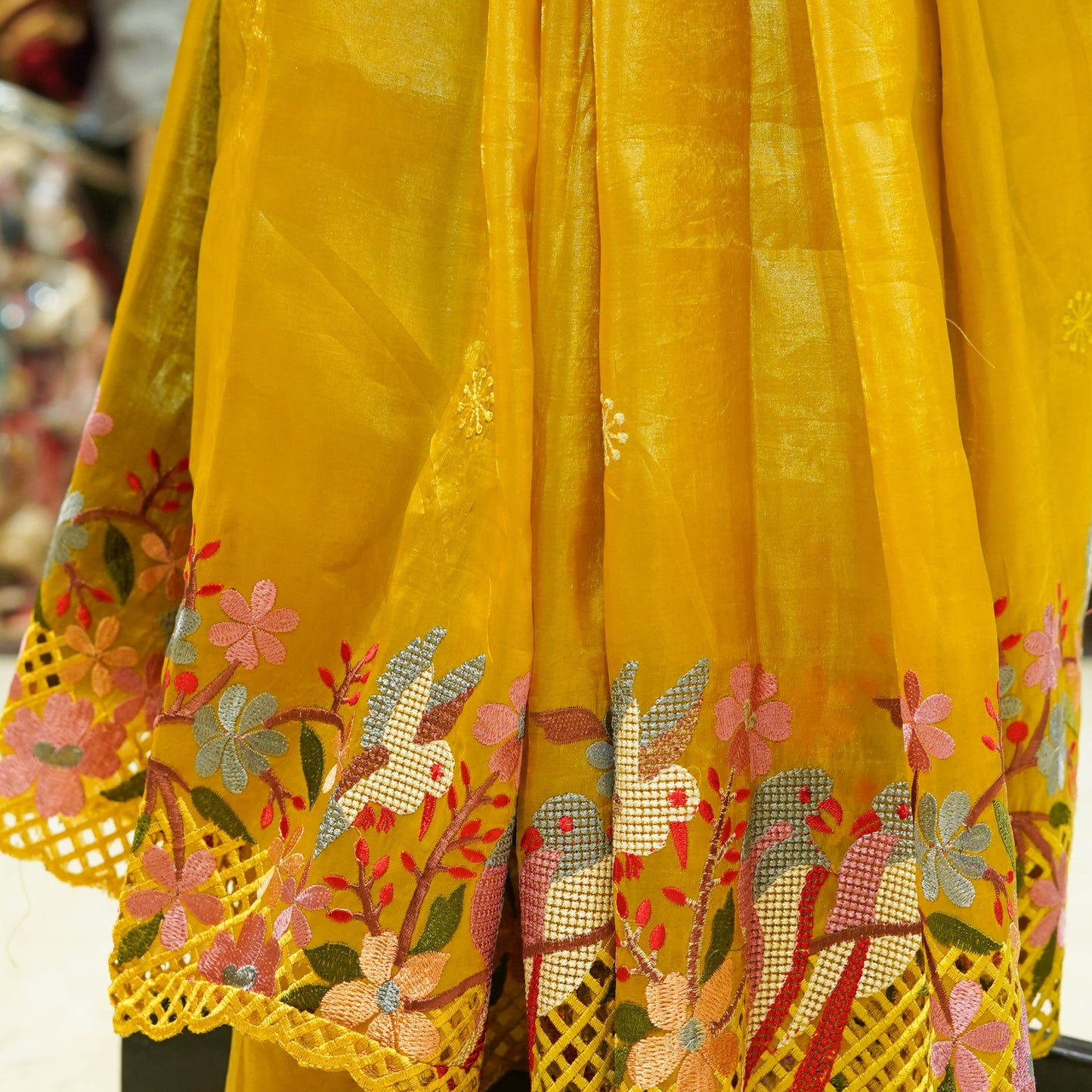 Mustard Yellow Embroidered saree