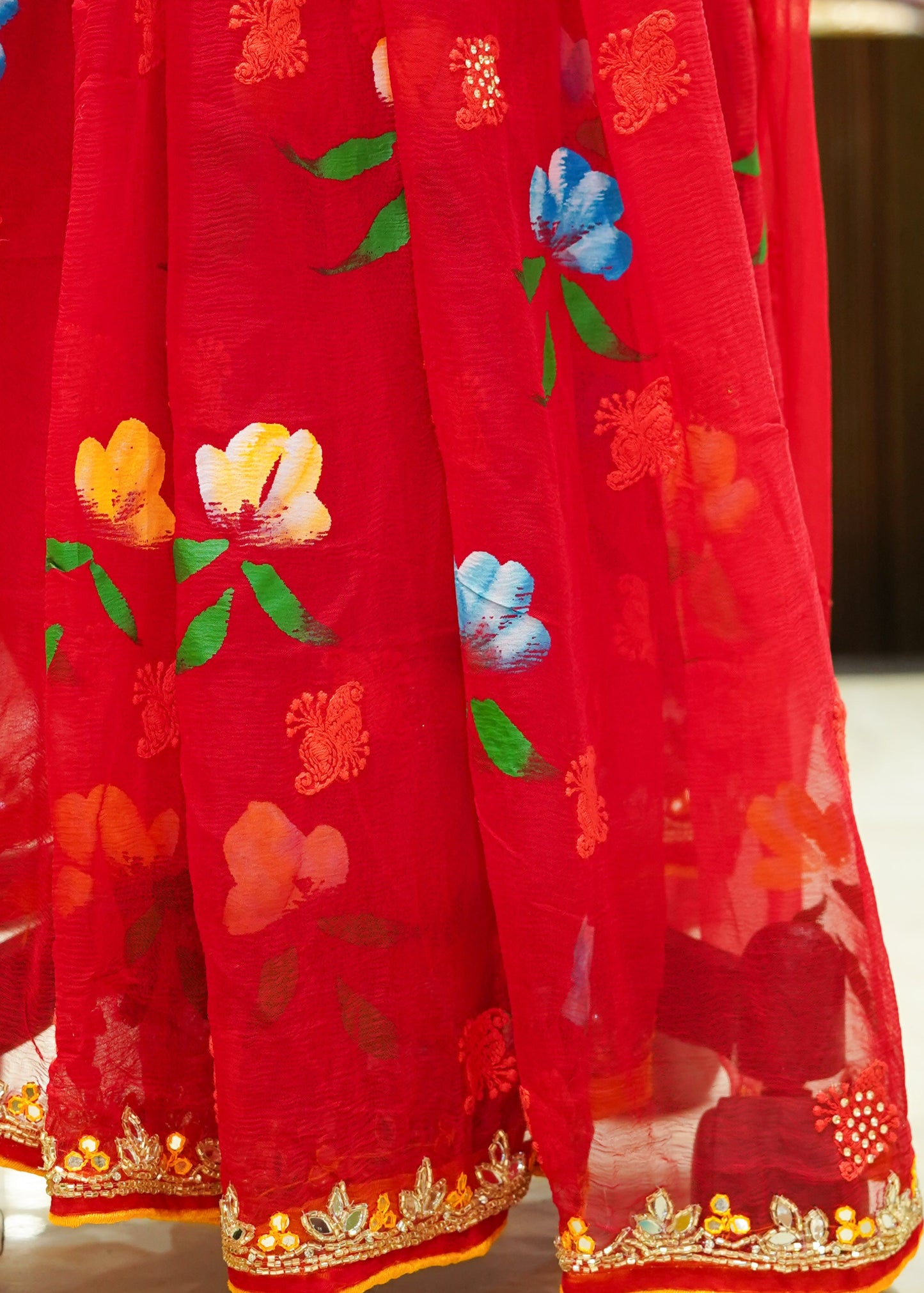 Red Floral Designer Saree