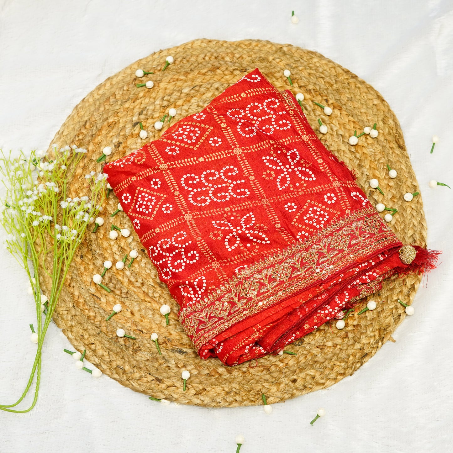 Red Bandhani Ghatchola Saree