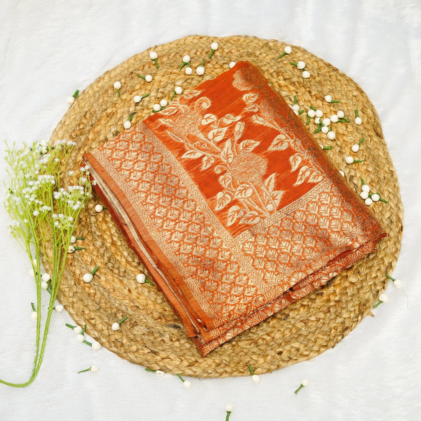 Khaddi Silk Rust Orange Banarasi Saree