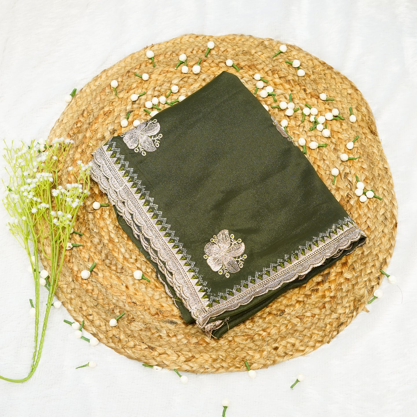 Olive Dark Green Designer Saree