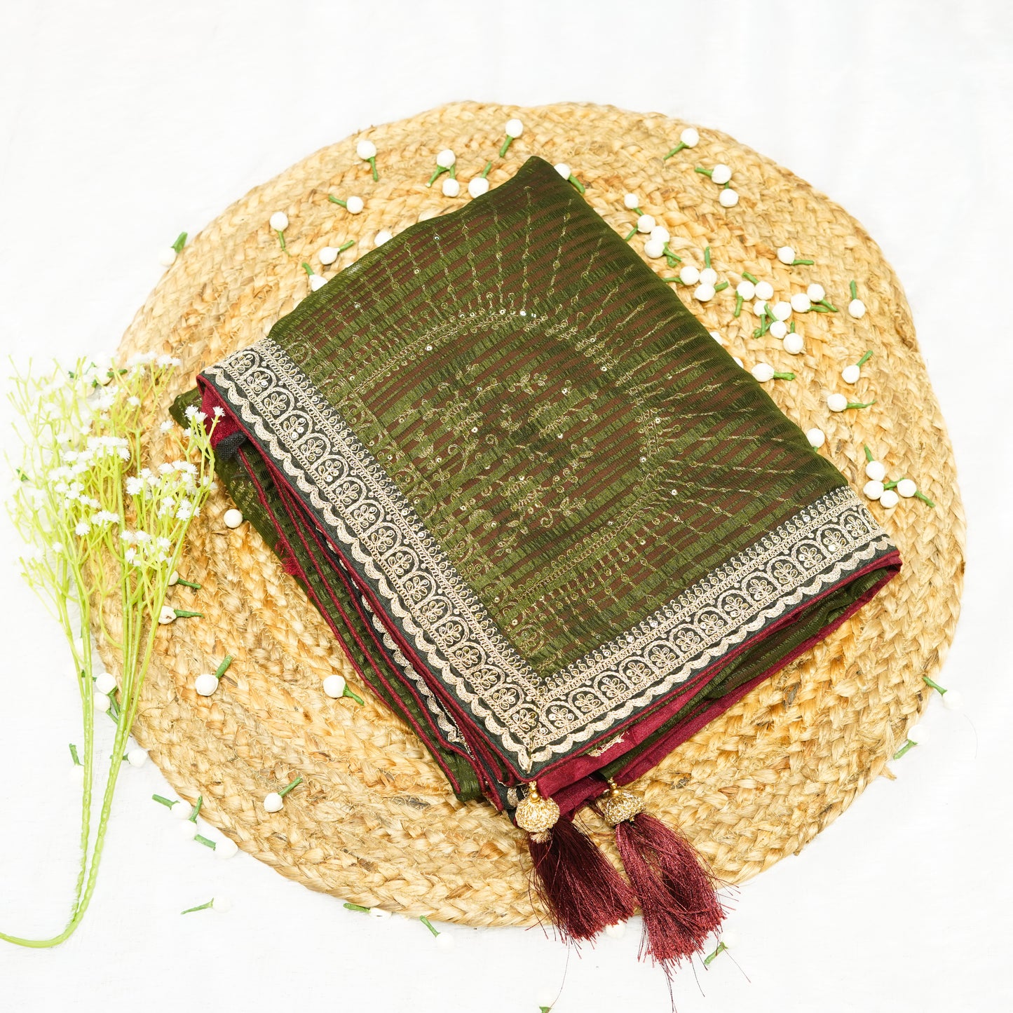 Bottle Green Sequin Saree