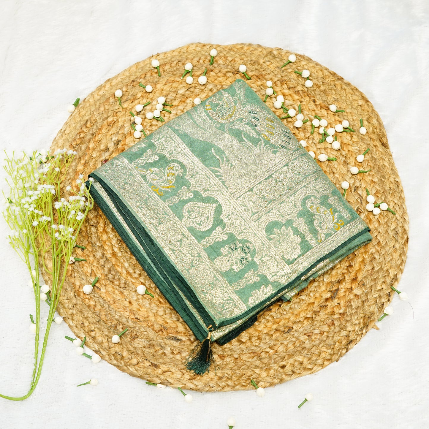 Mint Green Gold Saree