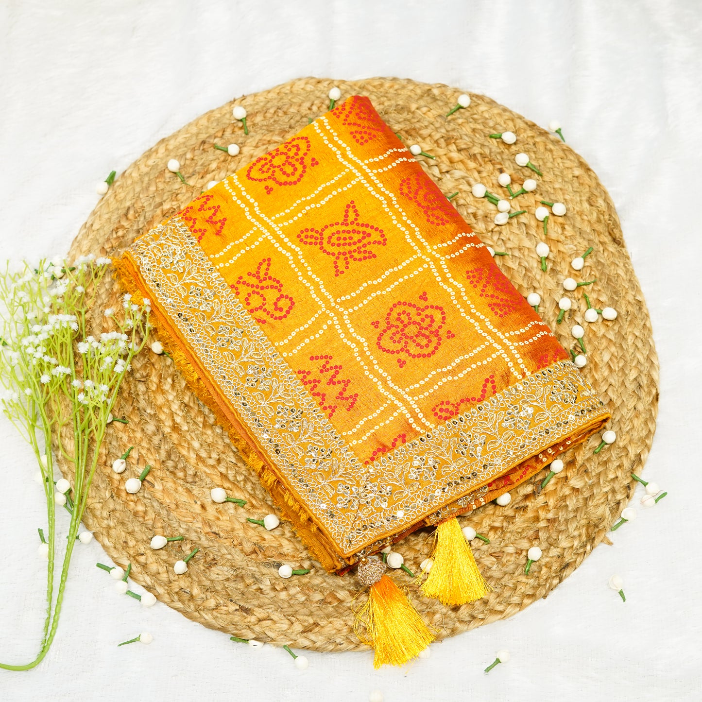 Mustard Yellow Bandhani Saree