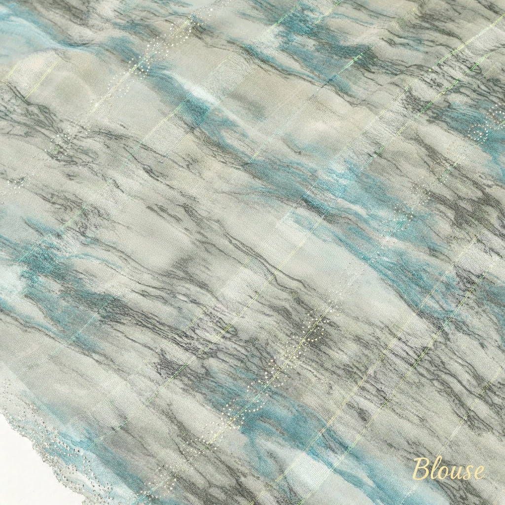 Blue Grey Marble Print Saree