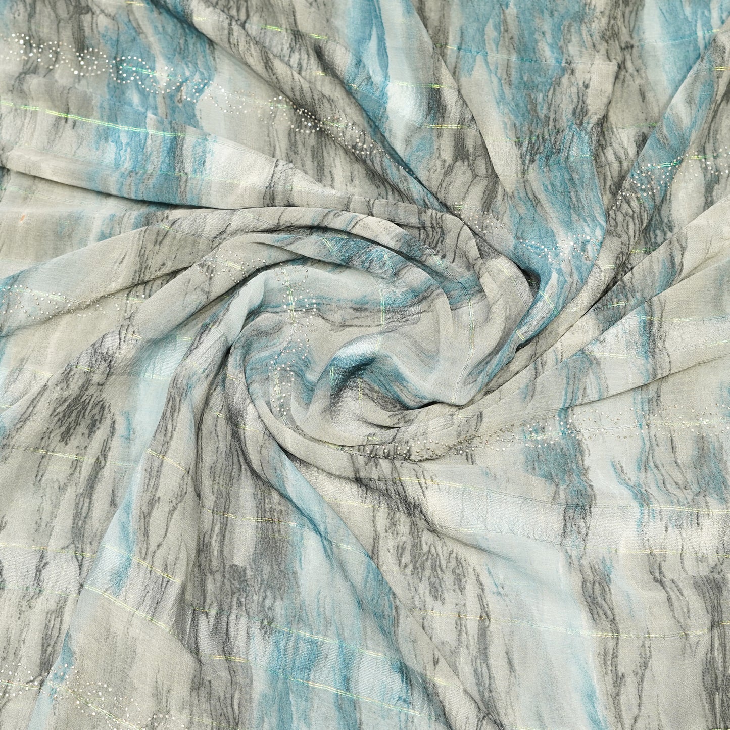 Blue Grey Marble Print Saree