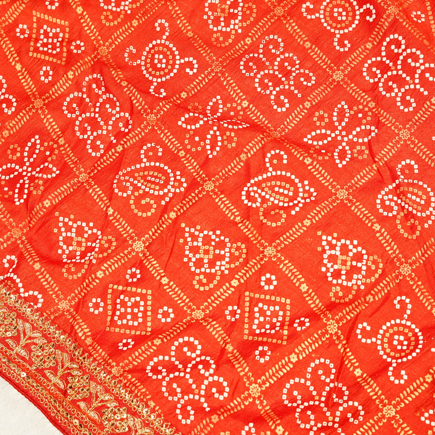 Red Bandhani Ghatchola Saree