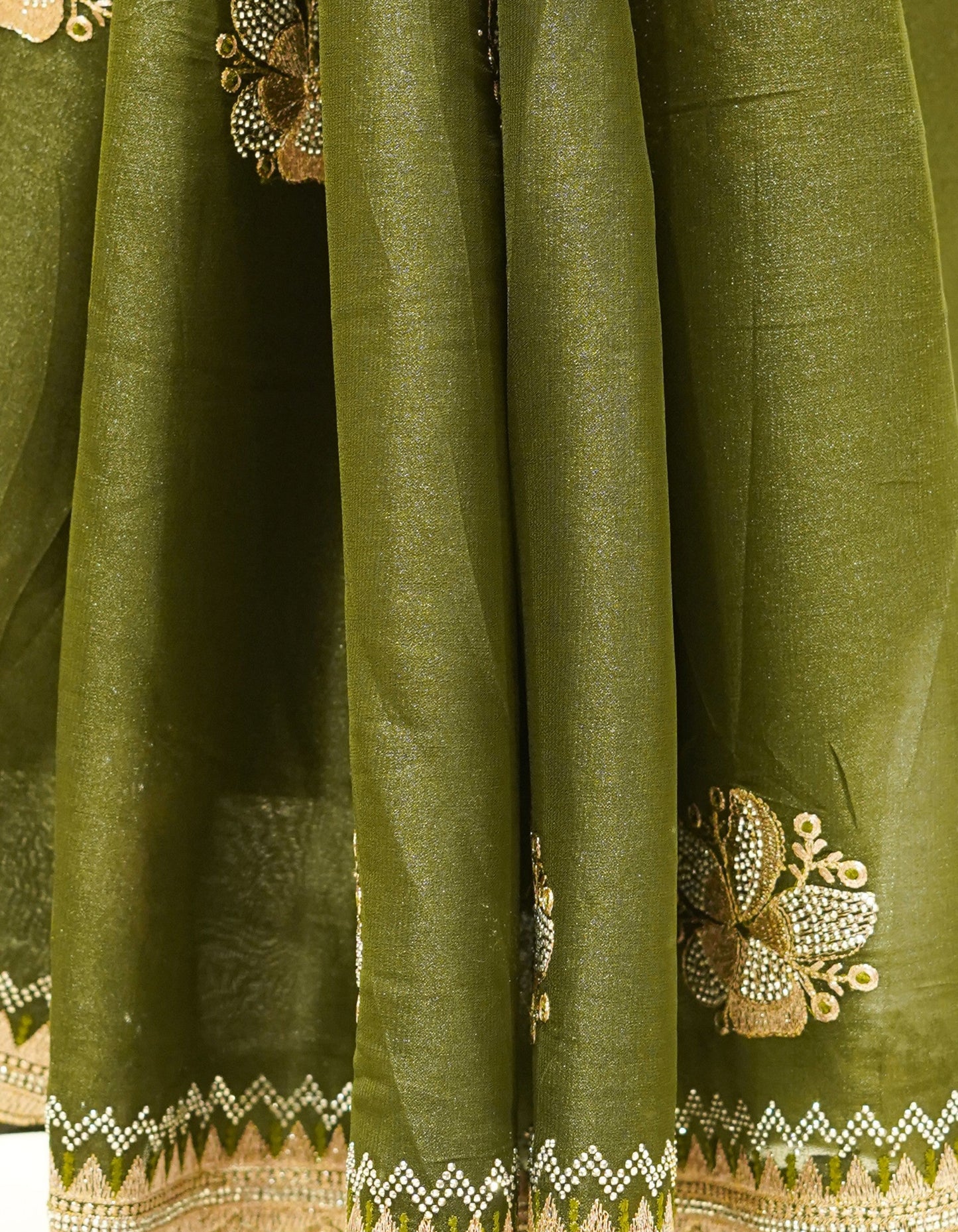 Olive Dark Green Designer Saree