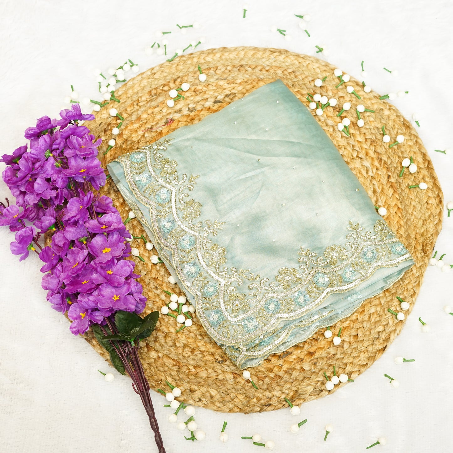 Powder Blue Designer Saree