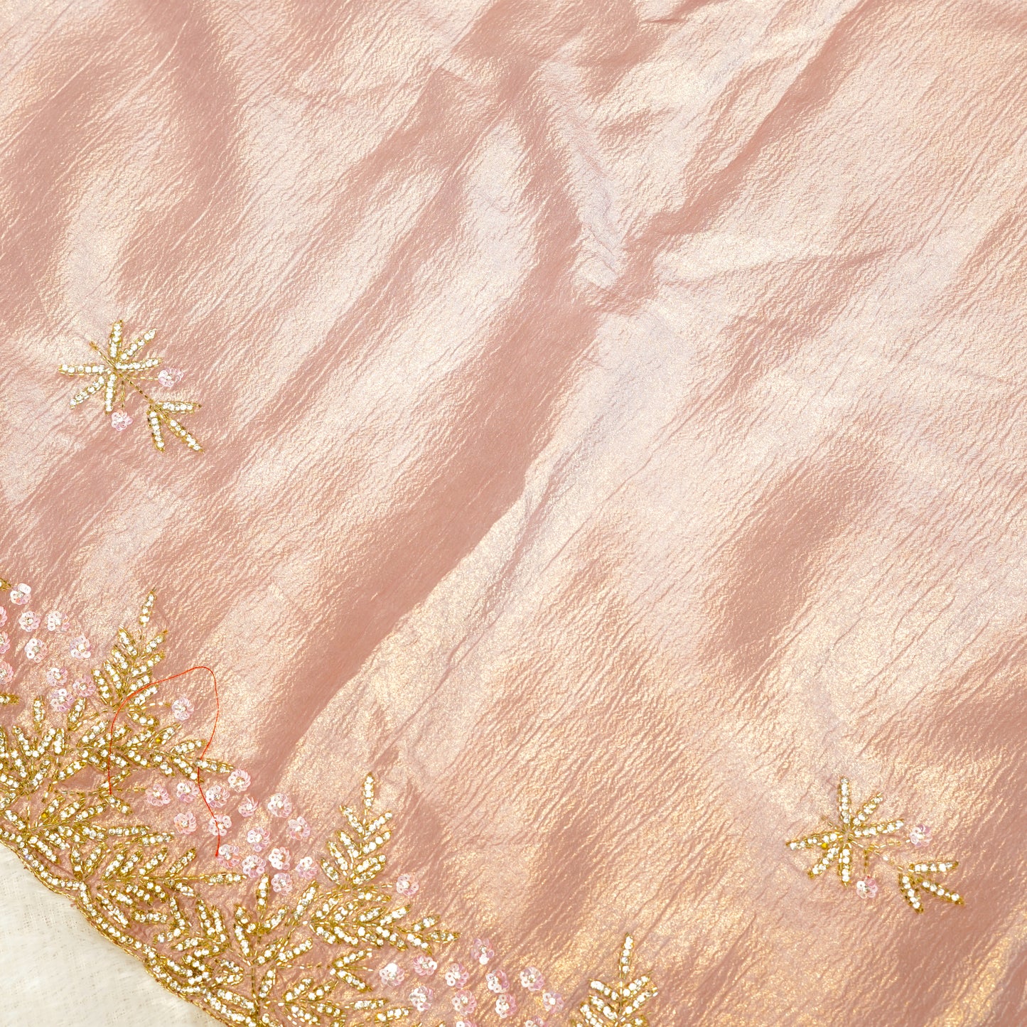 Onion Pink Wrinkle Tissue Silk Saree