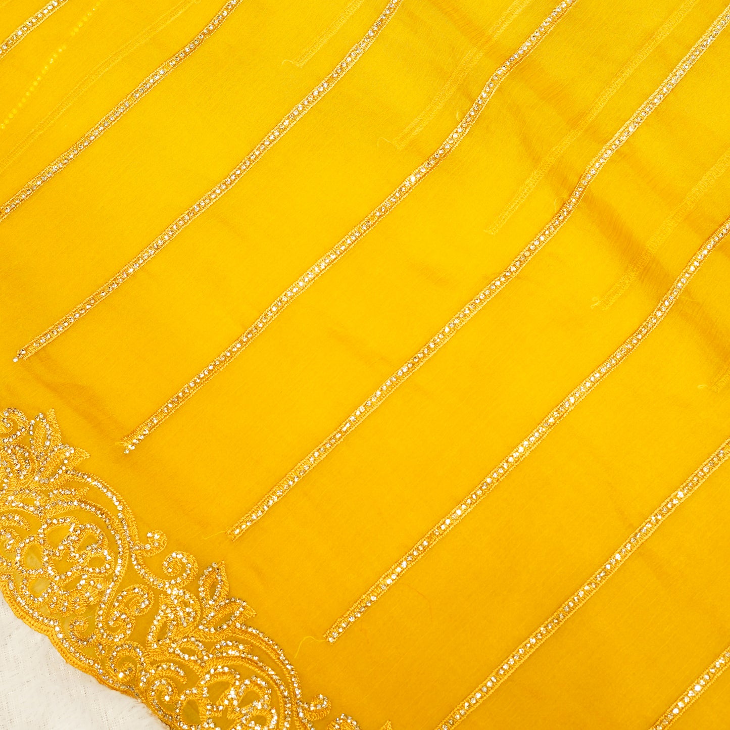 Mustard Yellow Chiffon Saree