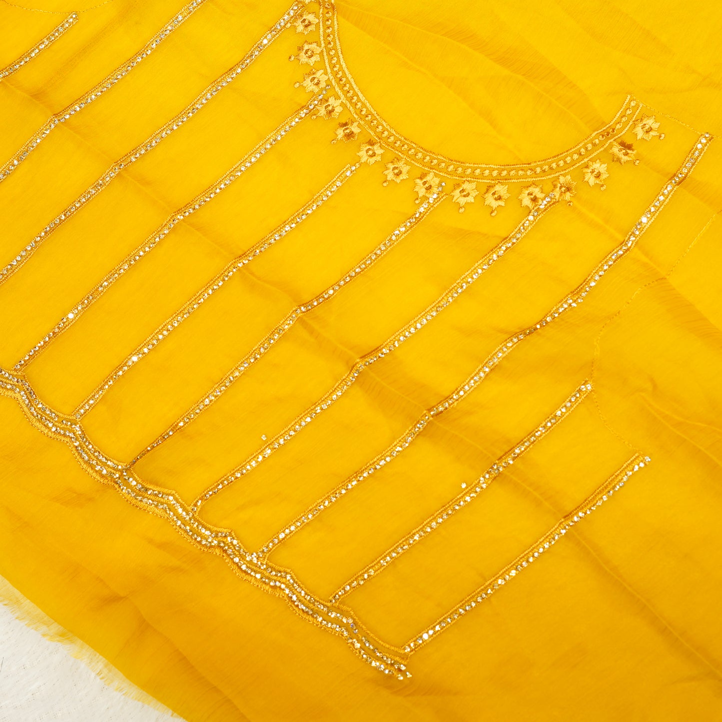 Mustard Yellow Chiffon Saree
