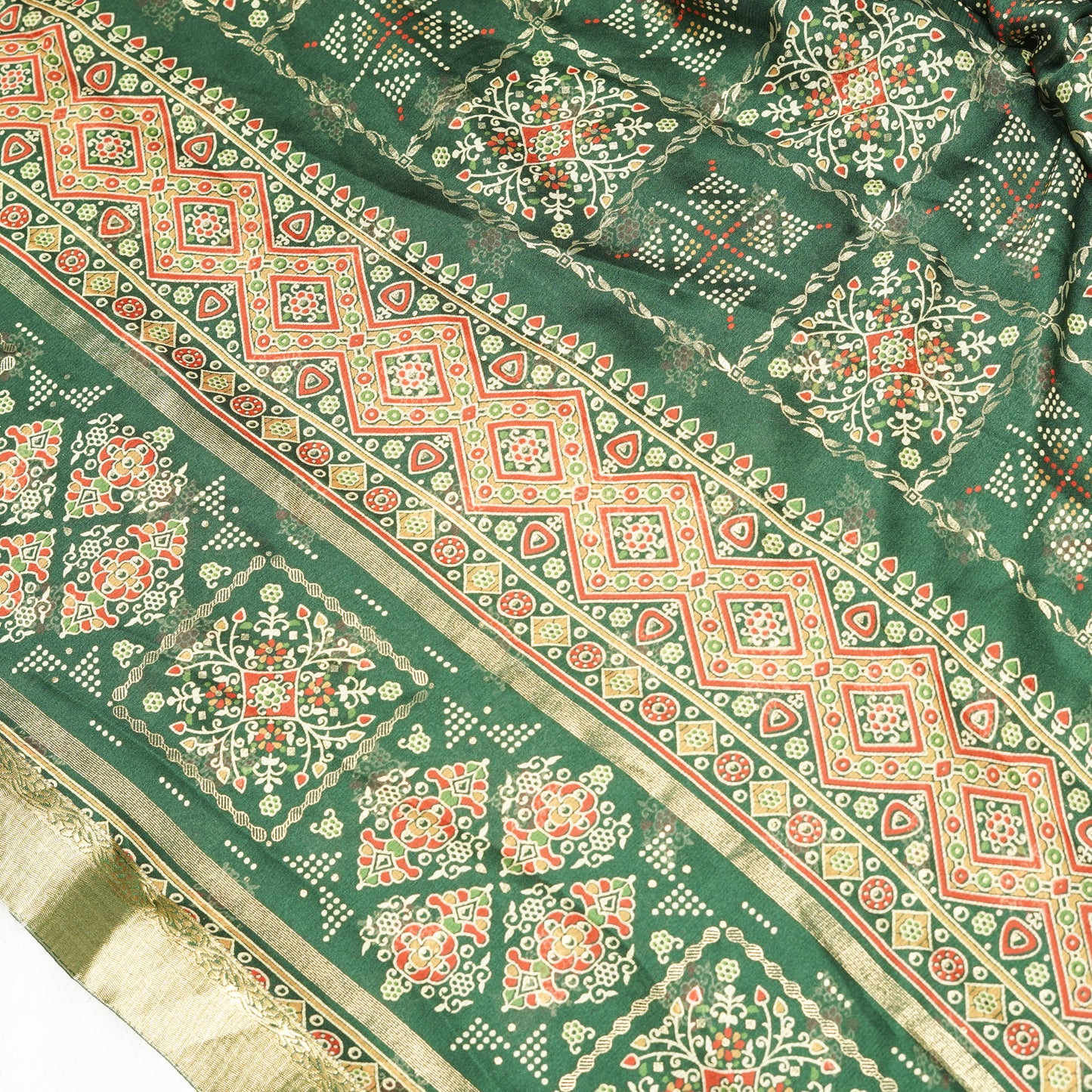 Green Georgette Bandhani Print Saree