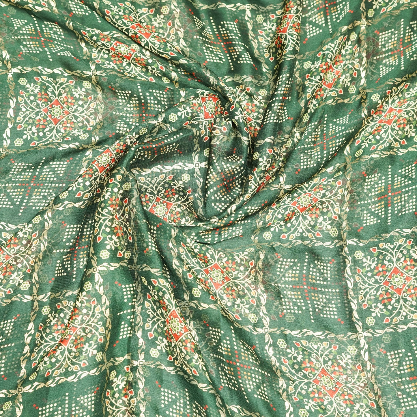 Green Georgette Bandhani Print Saree
