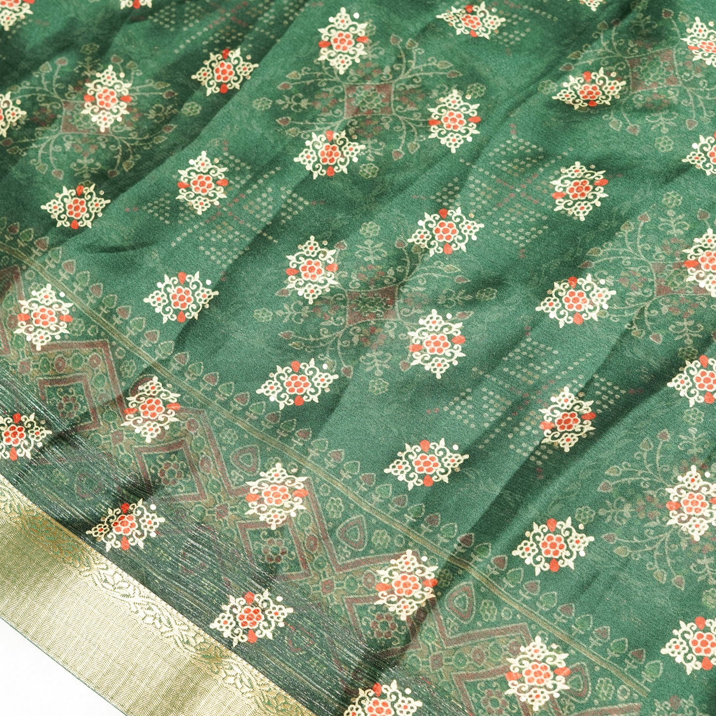 Green Georgette Bandhani Print Saree