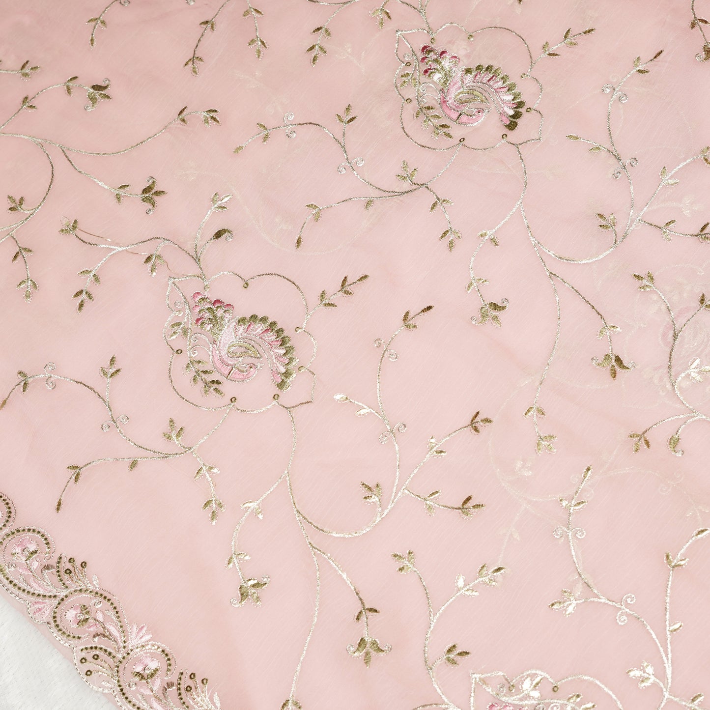 Pink chiffon Saree with silver embroidery work