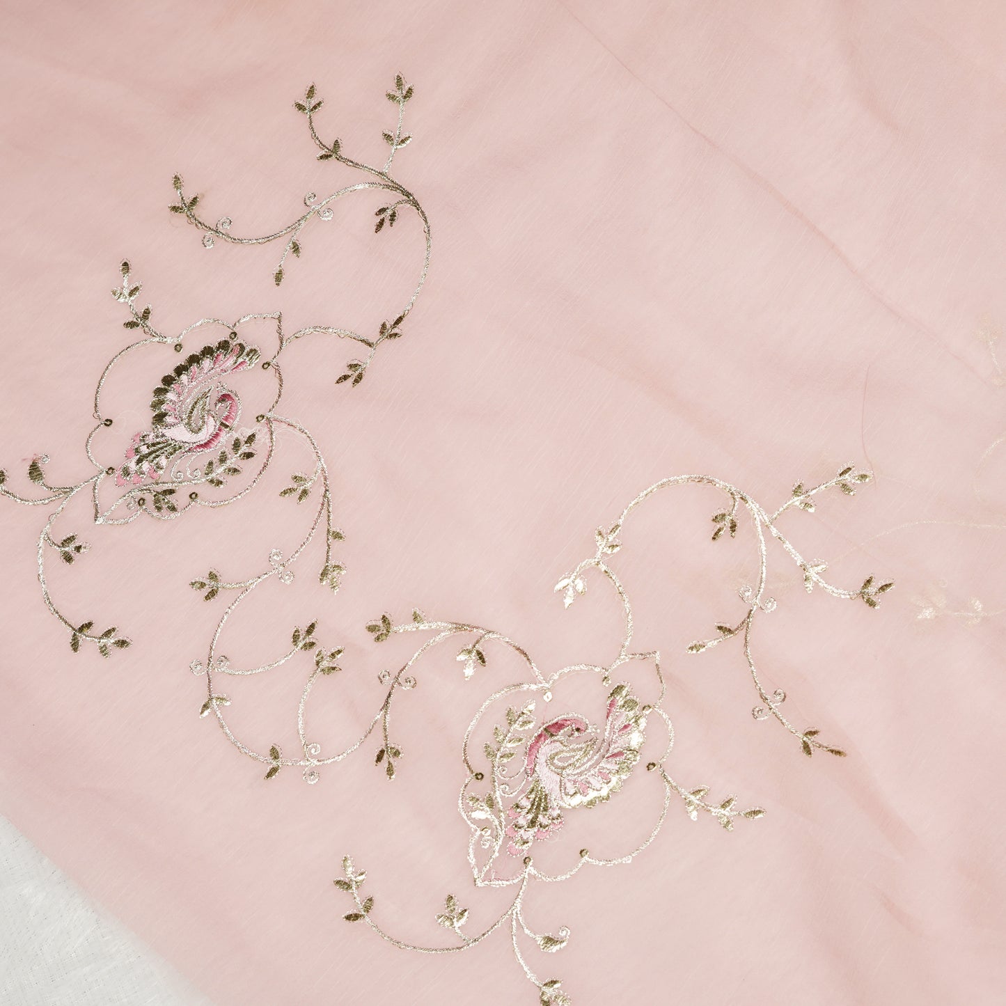 Pink chiffon Saree with silver embroidery work