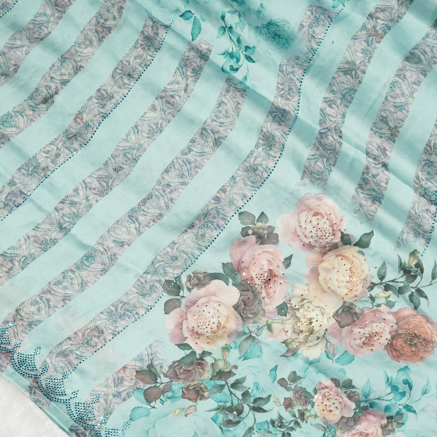 Blue crepe floral saree