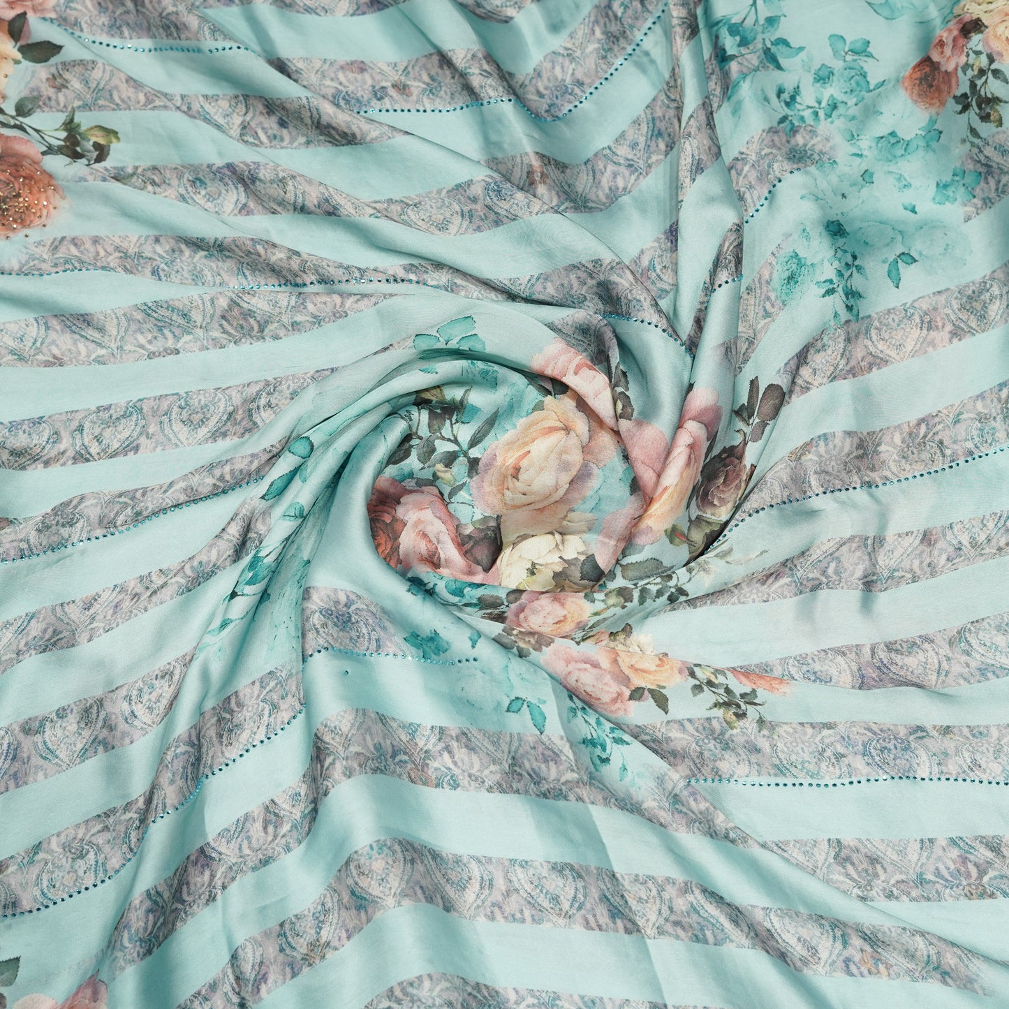 Blue crepe floral saree