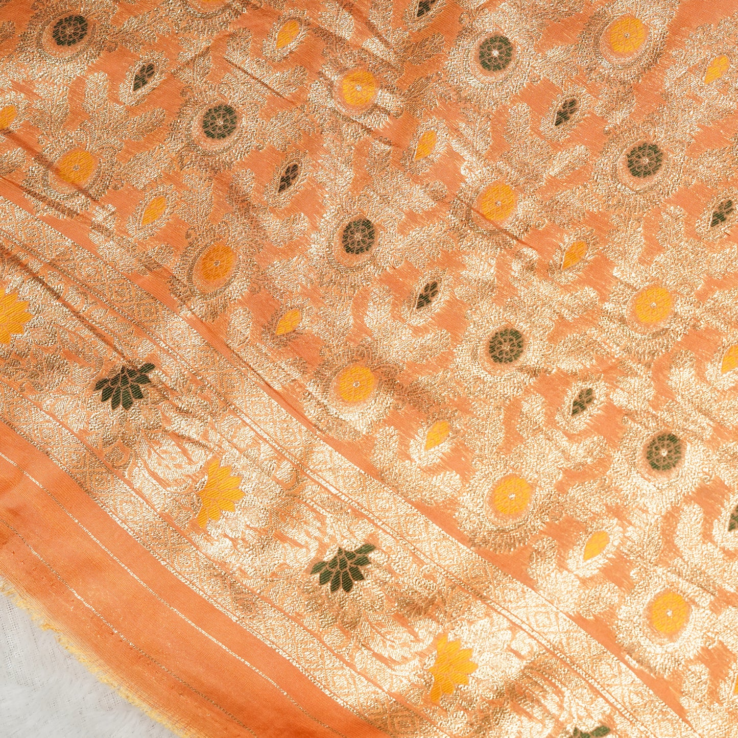 Peach Silver Zari Banarasi Saree