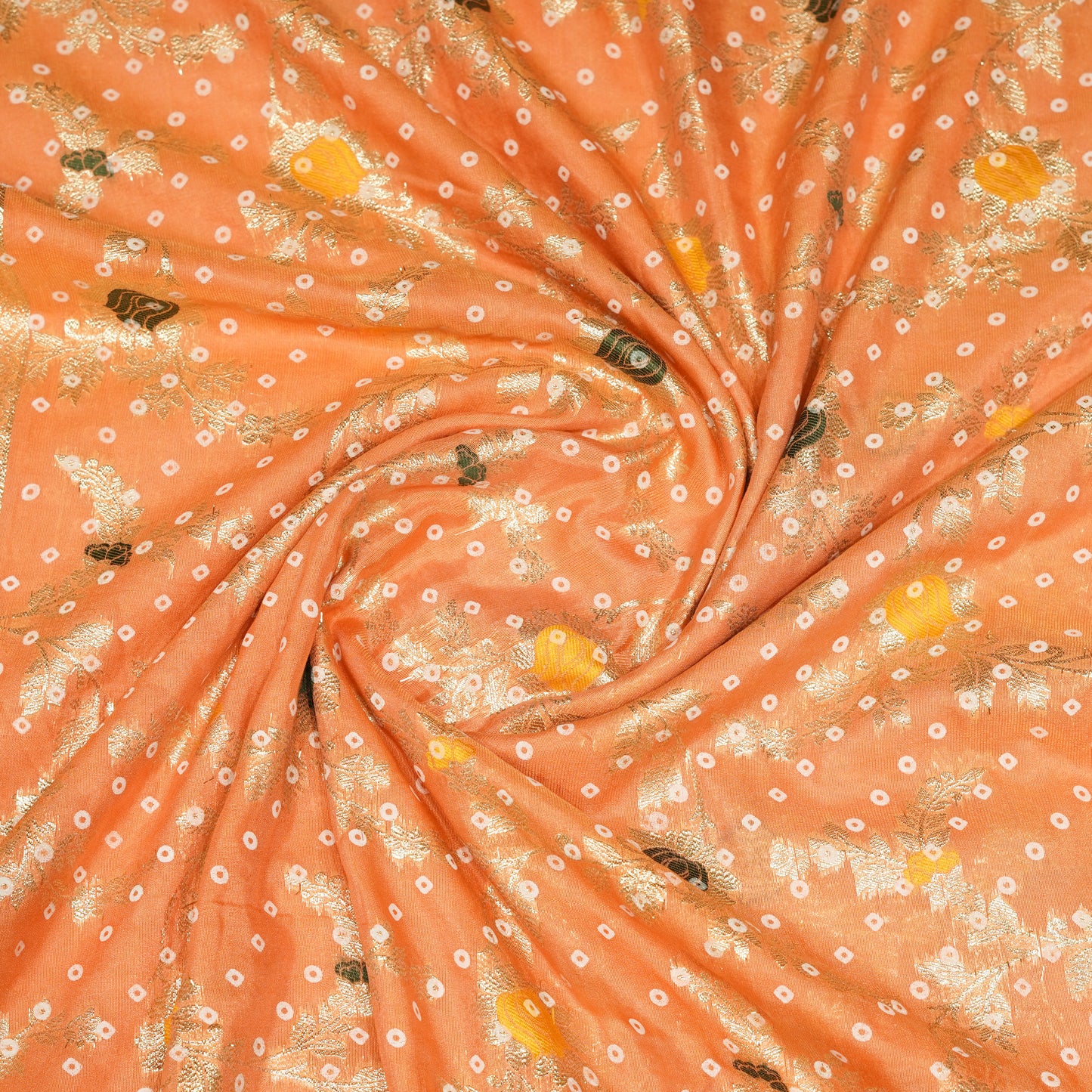 Peach Silver Zari Banarasi Saree
