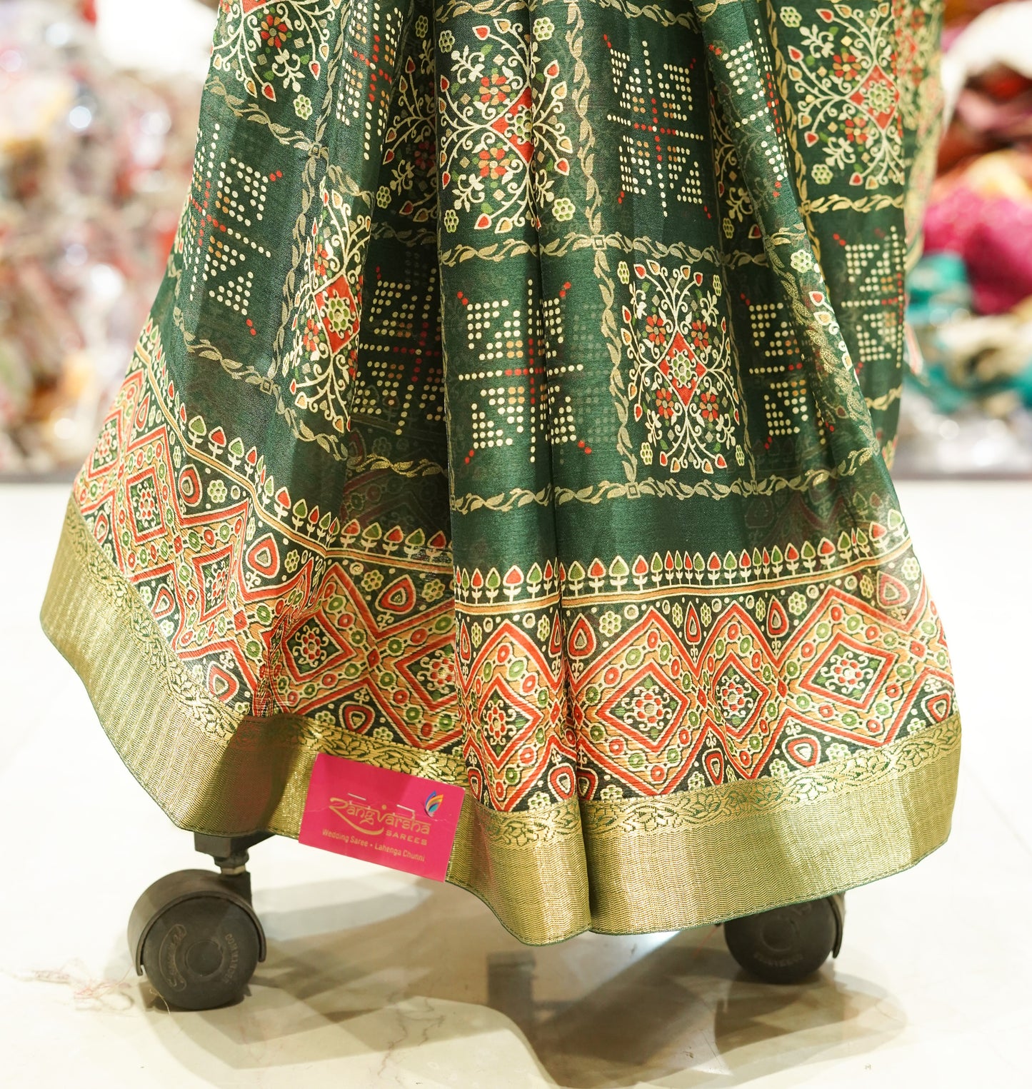 Green Georgette Bandhani Print Saree