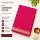 Pink  cotton linen saree with gold zari border
