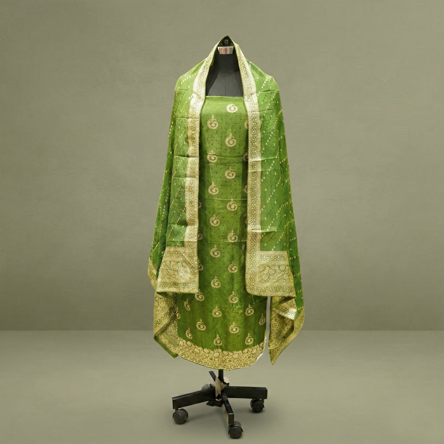 Green Matka Silk 3-Piece Suit Fabric