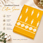 Mustard yellow cotton linen saree with Block print